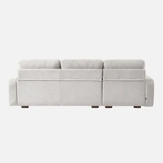 Sofá de canto esquerdo 3 lugares tecido branco quebrado madeira chaise longue