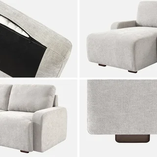Sofá de canto esquerdo 3 lugares tecido branco quebrado madeira chaise longue