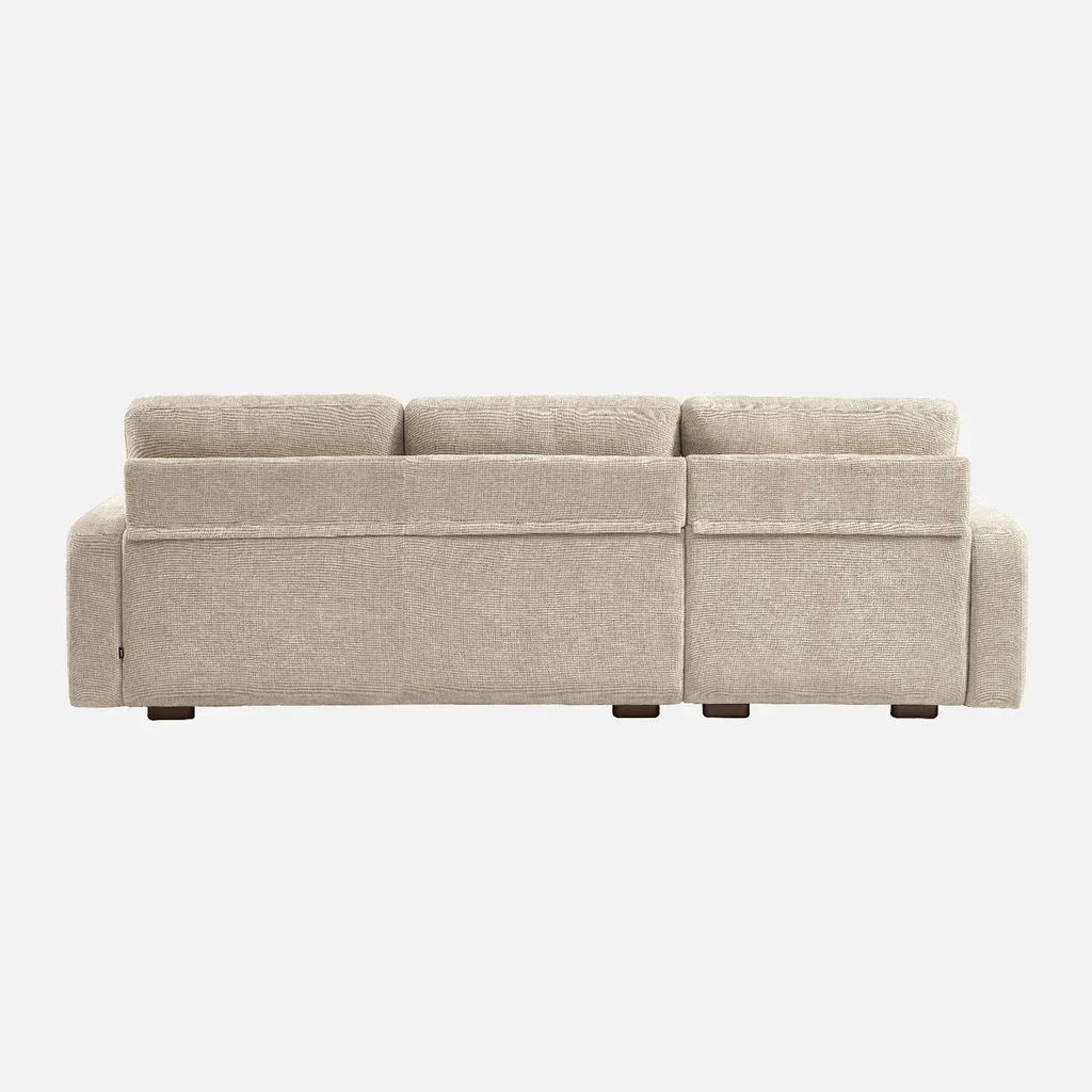 Ecksofa links 3-Sitzer cremeweiß Stoff Holz Recamiere