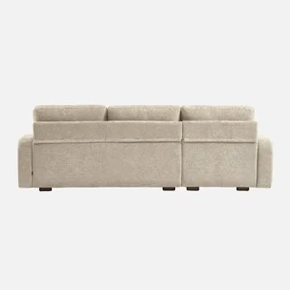 Sofá de canto esquerdo 3 lugares tecido branco quebrado madeira chaise longue