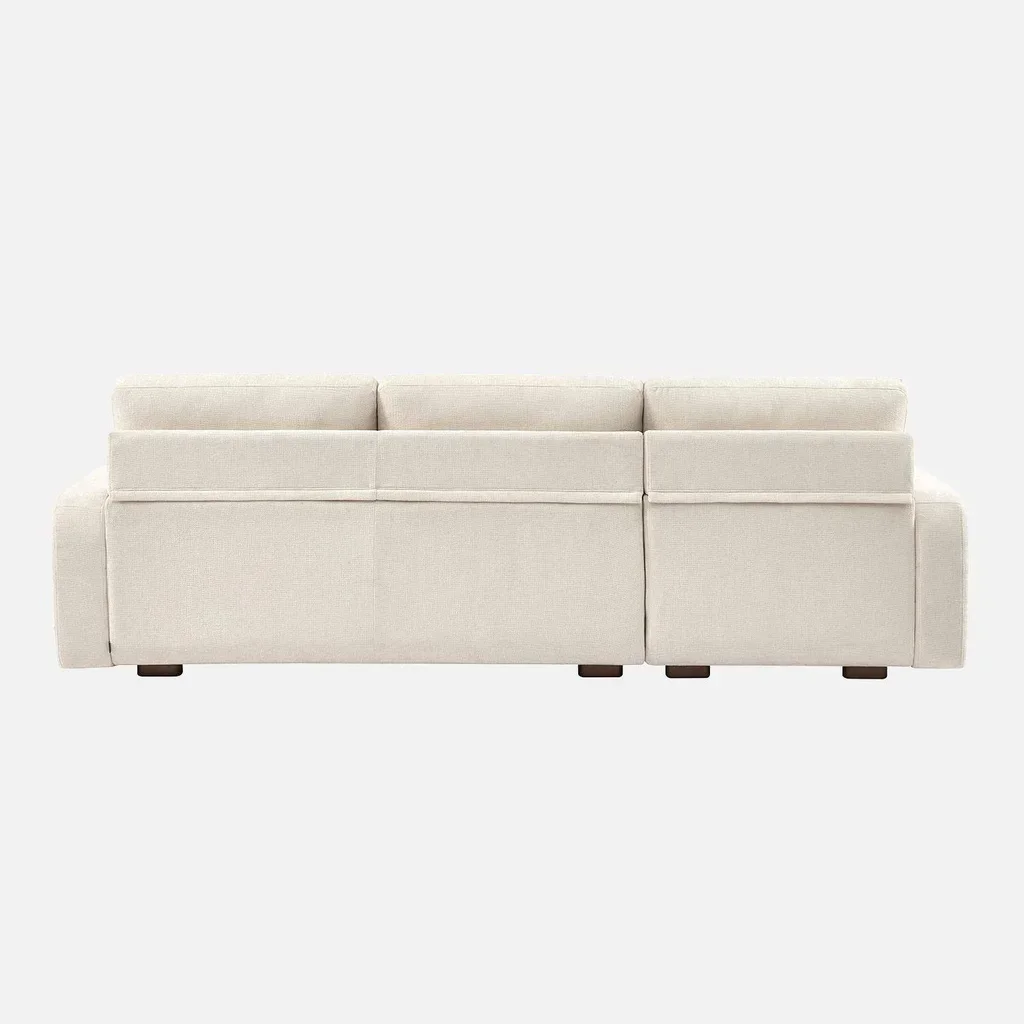 Ecksofa links 3-Sitzer cremeweiß Stoff Holz Recamiere