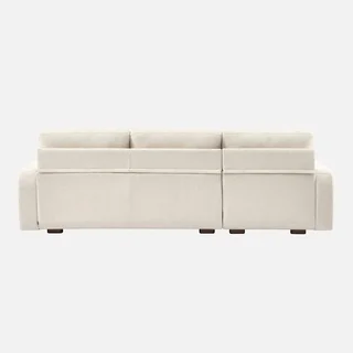 Sofá de canto esquerdo 3 lugares tecido branco quebrado madeira chaise longue