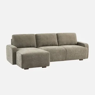 Sofá de canto esquerdo 3 lugares tecido branco quebrado madeira chaise longue