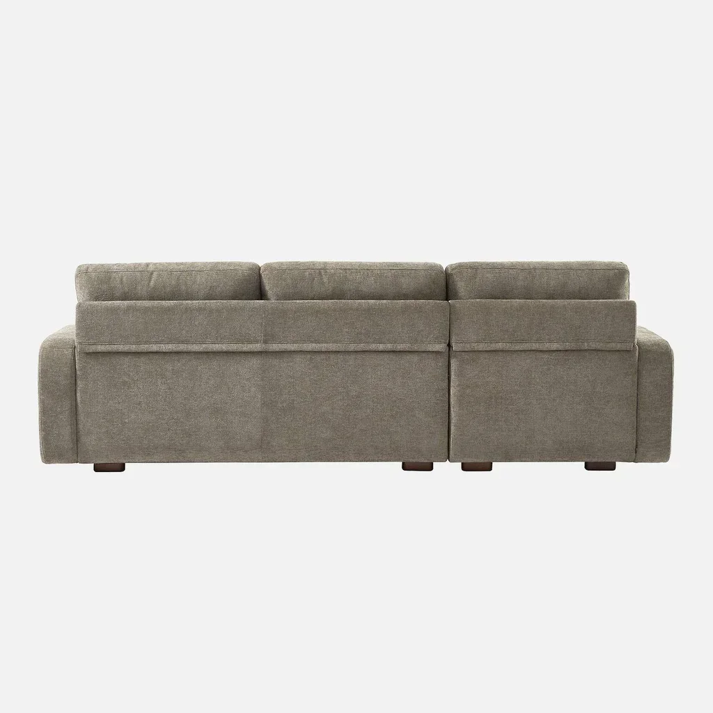 Ecksofa links 3-Sitzer cremeweiß Stoff Holz Recamiere