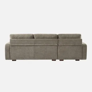 Sofá de canto esquerdo 3 lugares tecido branco quebrado madeira chaise longue
