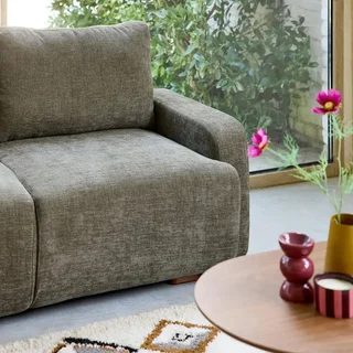 Sofá de canto esquerdo 3 lugares tecido branco quebrado madeira chaise longue