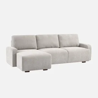 Sofá de canto esquerdo 3 lugares tecido branco quebrado madeira chaise longue