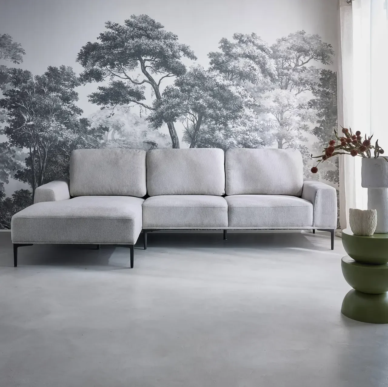 Left corner sofa 3 seater fabric chaise lounge contemporary