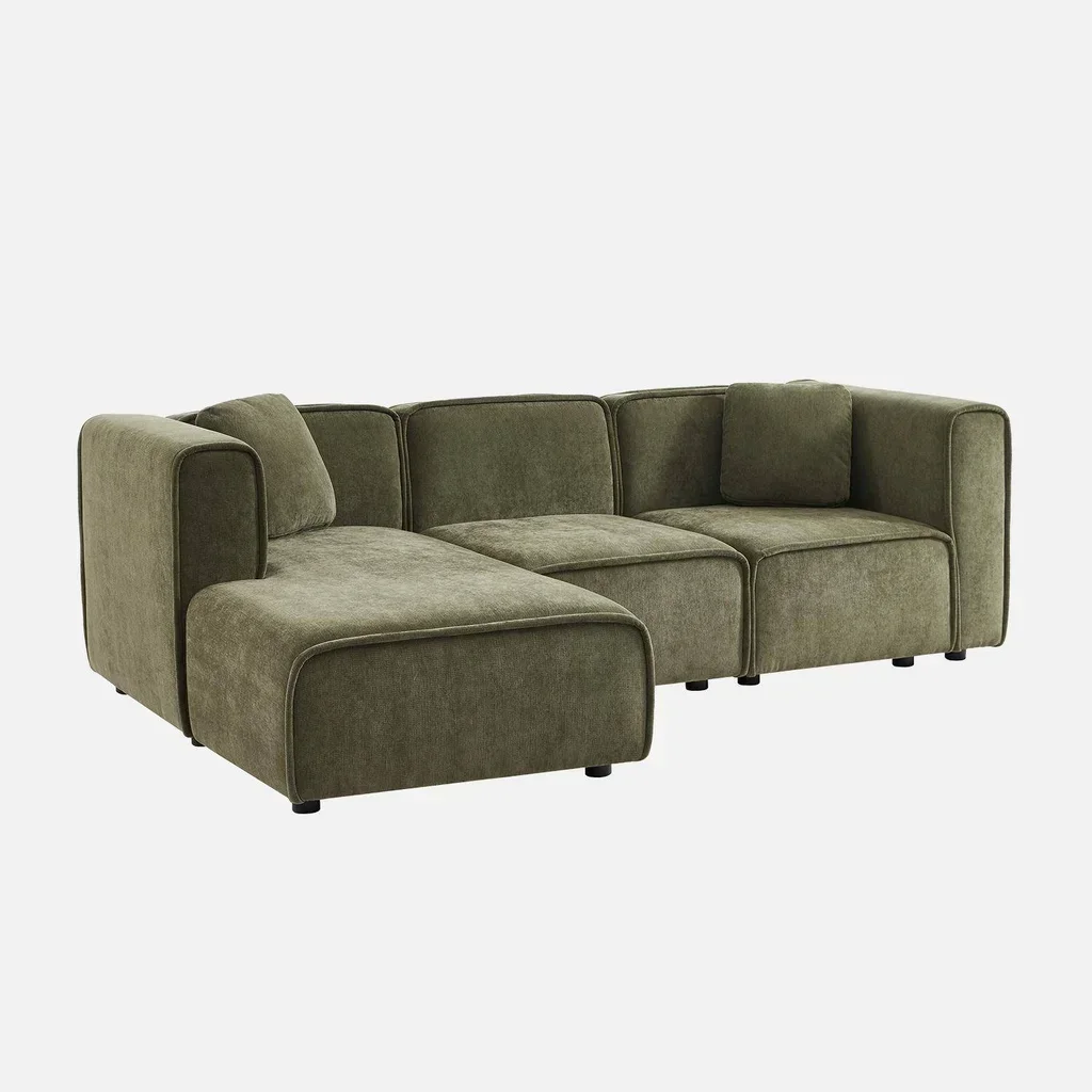 Left-hand corner sofa 3 seater contemporary fabric chaise lounge