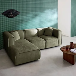 Sofá de canto esquerdo 3 lugares tecido contemporâneo chaise longue