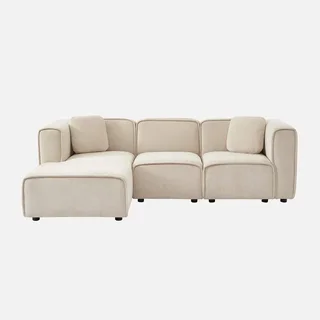 Sofá de canto esquerdo 3 lugares tecido contemporâneo chaise longue