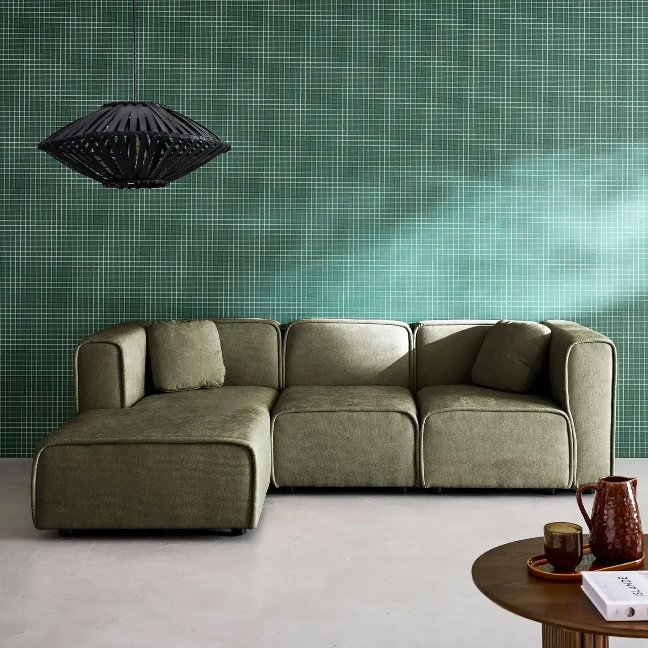 Left-hand corner sofa 3 seater contemporary fabric chaise lounge