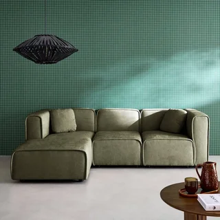 Sofá de canto esquerdo 3 lugares tecido contemporâneo chaise longue