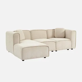 Sofá de canto esquerdo 3 lugares tecido contemporâneo chaise longue