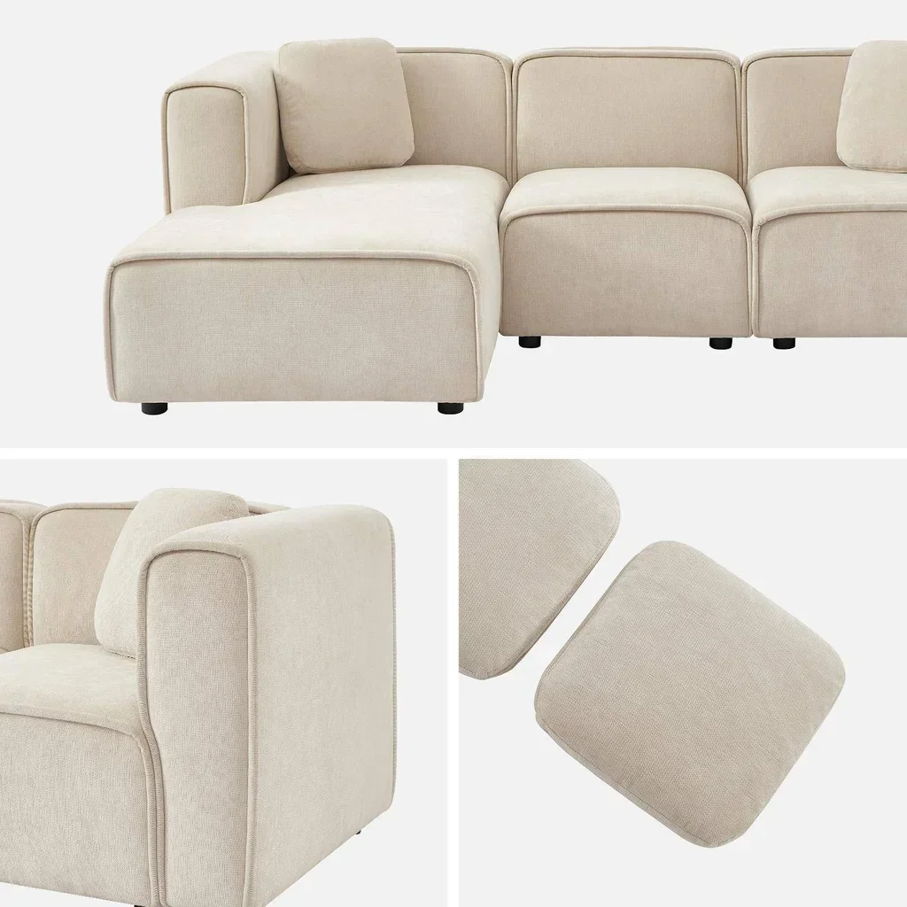 Left-hand corner sofa 3 seater contemporary fabric chaise lounge