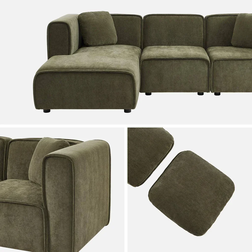 Left-hand corner sofa 3 seater contemporary fabric chaise lounge