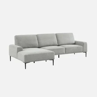 Sofá de canto esquerdo 3 lugares tecido chaise lounge contemporâneo