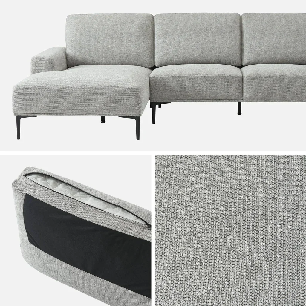 Left corner sofa 3 seater fabric chaise lounge contemporary