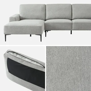 Sofá de canto esquerdo 3 lugares tecido chaise lounge contemporâneo