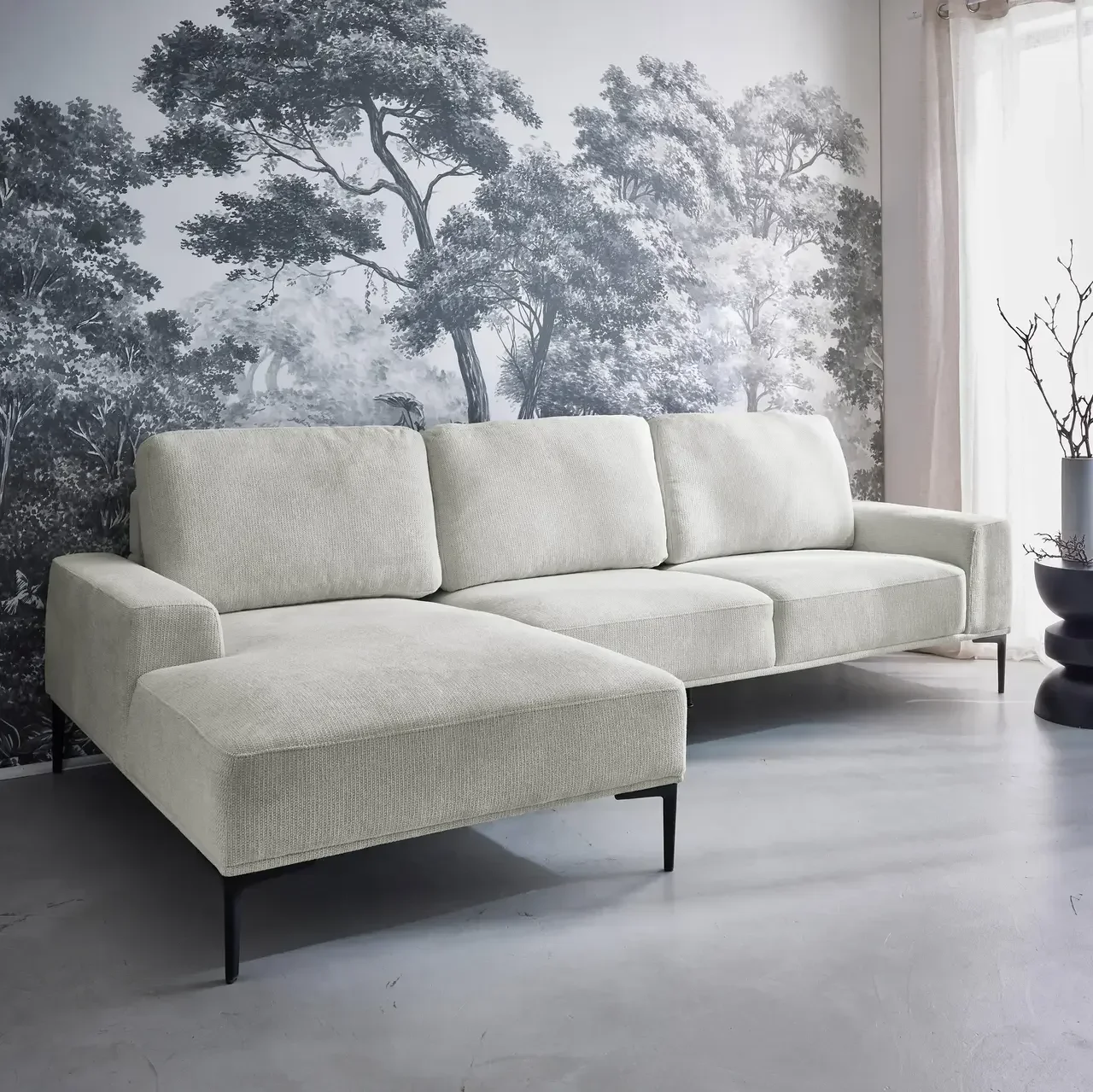 Left corner sofa 3 seater fabric chaise longue contemporary design