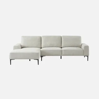 Sofá de canto esquerdo 3 lugares tecido chaise longue design contemporâneo