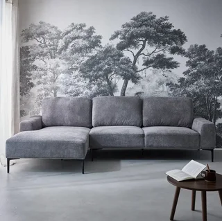 Sofá de canto esquerdo 3 lugares tecido chaise lounge contemporâneo