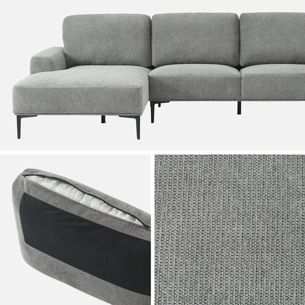 Left corner sofa 3 seater fabric chaise lounge contemporary