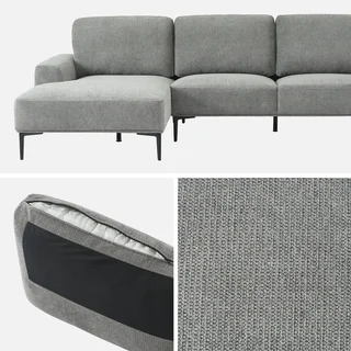 Sofá de canto esquerdo 3 lugares tecido chaise lounge contemporâneo