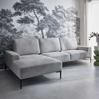 Sofá de canto esquerdo 3 lugares tecido chaise lounge contemporâneo