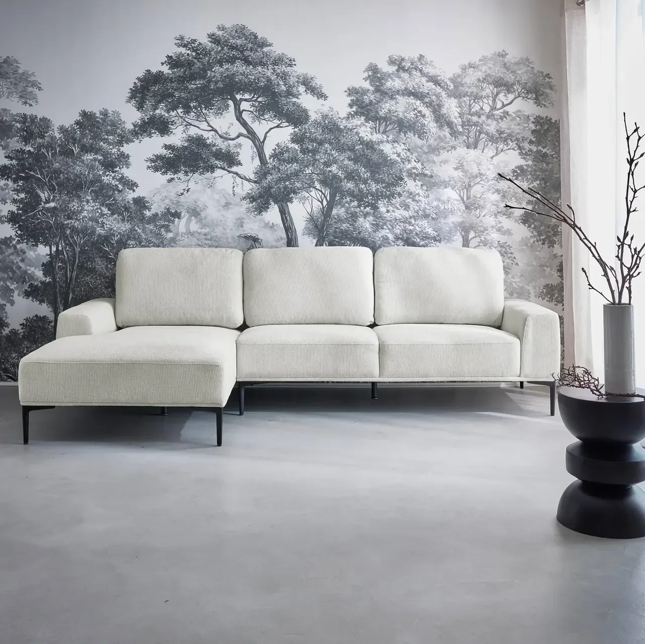 Left corner sofa 3 seater fabric chaise longue contemporary design
