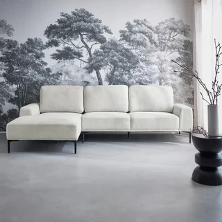 Sofá de canto esquerdo 3 lugares tecido chaise longue design contemporâneo