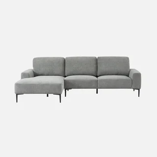Sofá de canto esquerdo 3 lugares tecido chaise lounge contemporâneo