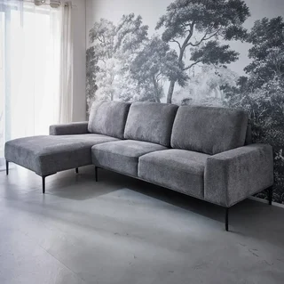 Sofá de canto esquerdo 3 lugares tecido chaise lounge contemporâneo