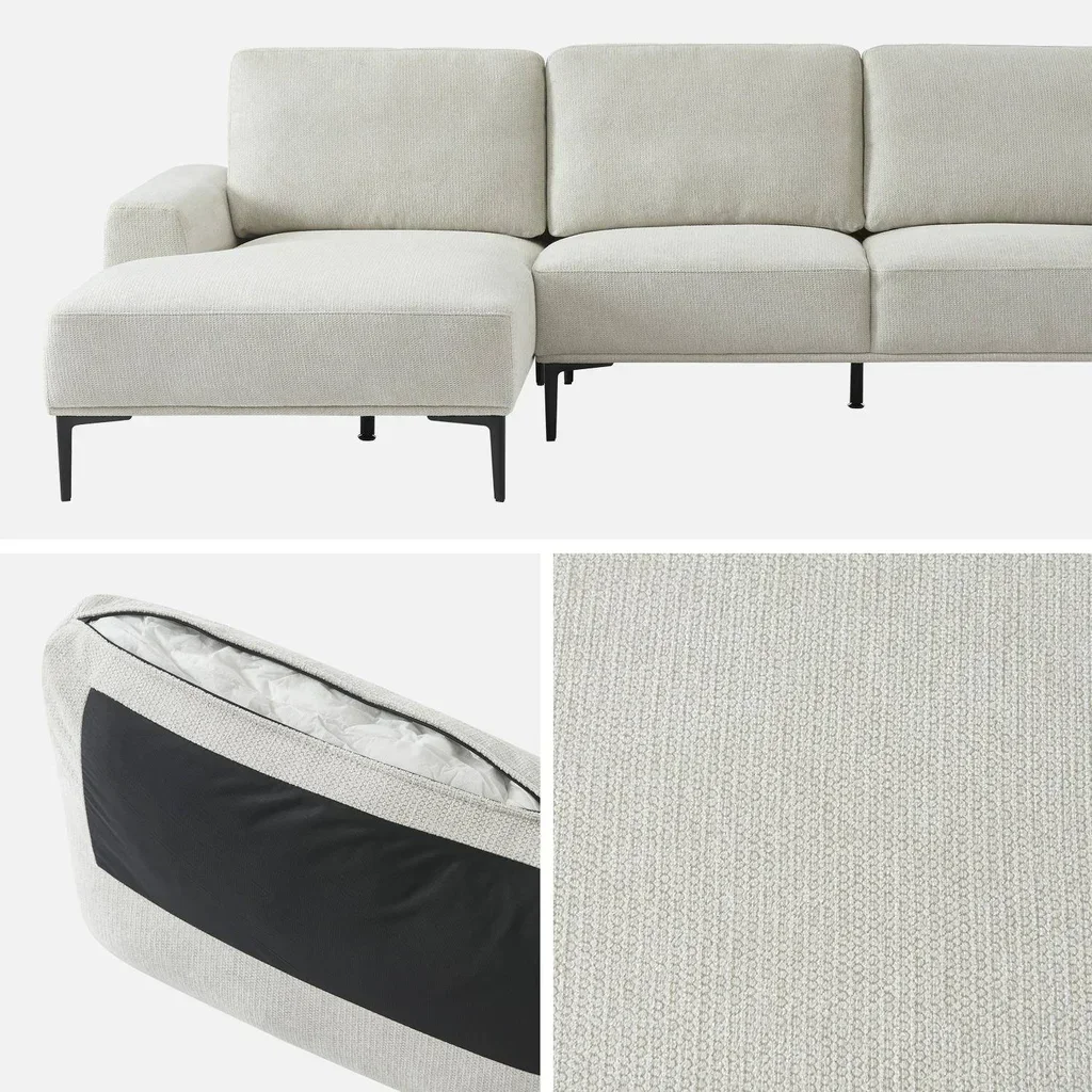 Left corner sofa 3 seater fabric chaise longue contemporary design
