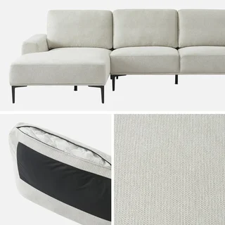 Sofá de canto esquerdo 3 lugares tecido chaise longue design contemporâneo