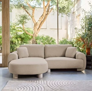 Sofá de canto esquerdo Zenio 3 lugares tecido design curvo chaise longue