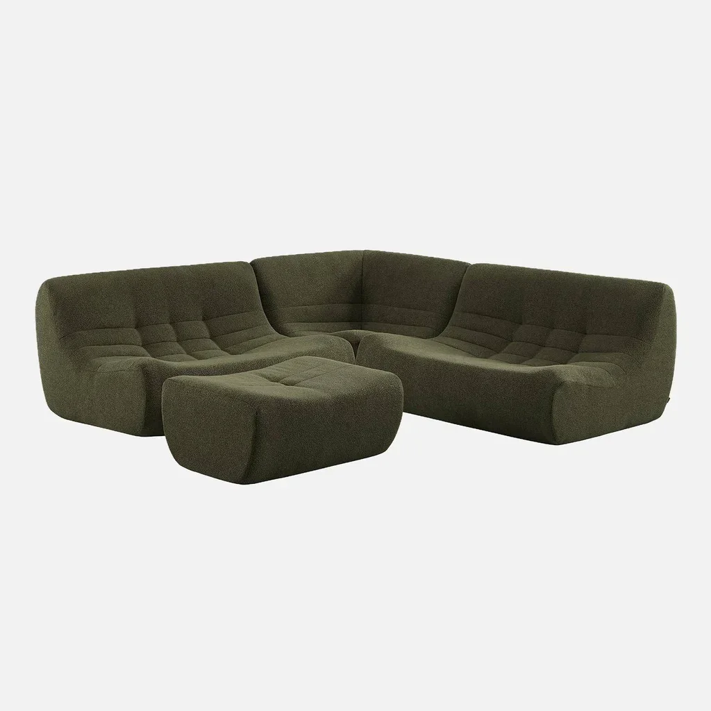 Modulares Ecksofa 5-Sitzer weiß Bouclé-Stoff mit Fußhocker Sokol