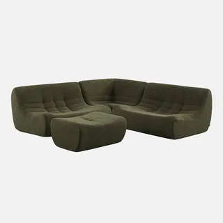 Modulares Ecksofa 5-Sitzer weiß Bouclé-Stoff mit Fußhocker Sokol