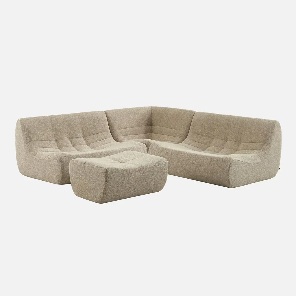 Modulares Ecksofa 5-Sitzer weiß Bouclé-Stoff mit Fußhocker Sokol
