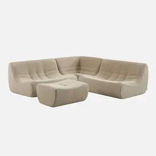Modulares Ecksofa 5-Sitzer weiß Bouclé-Stoff mit Fußhocker Sokol