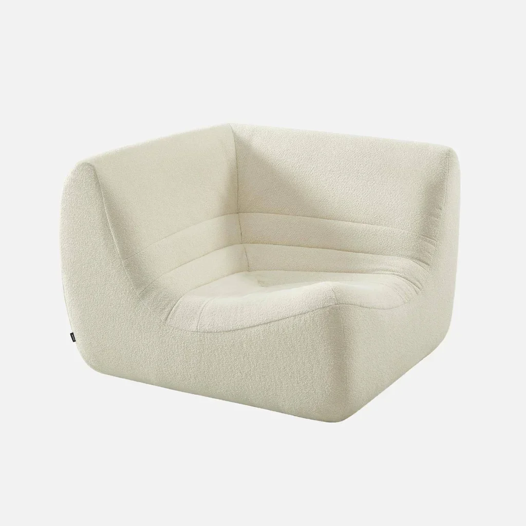 Modulares Ecksofa 5-Sitzer weiß Bouclé-Stoff mit Fußhocker Sokol