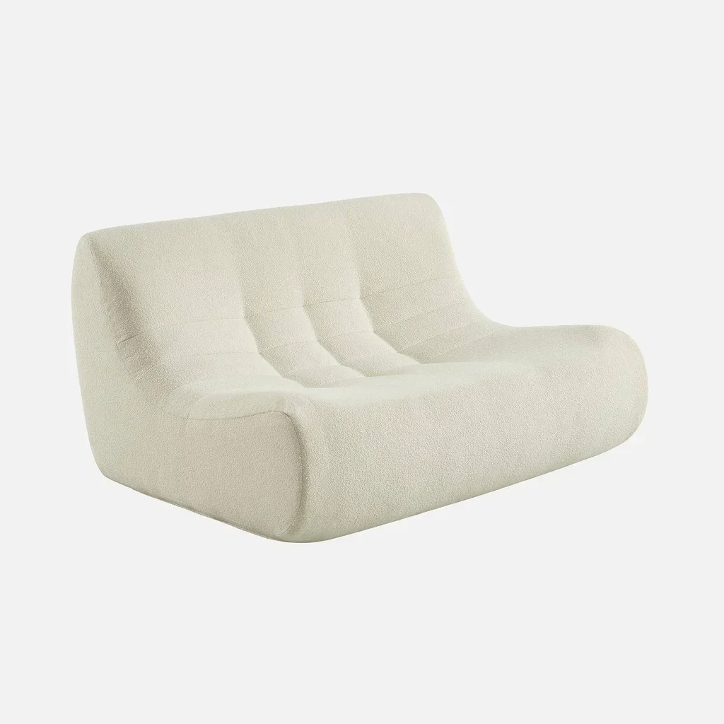 Canapé d'angle modulable 5 places bouclette blanche avec repose-pieds Sokol