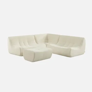 Modulares Ecksofa 5-Sitzer weiß Bouclé-Stoff mit Fußhocker Sokol