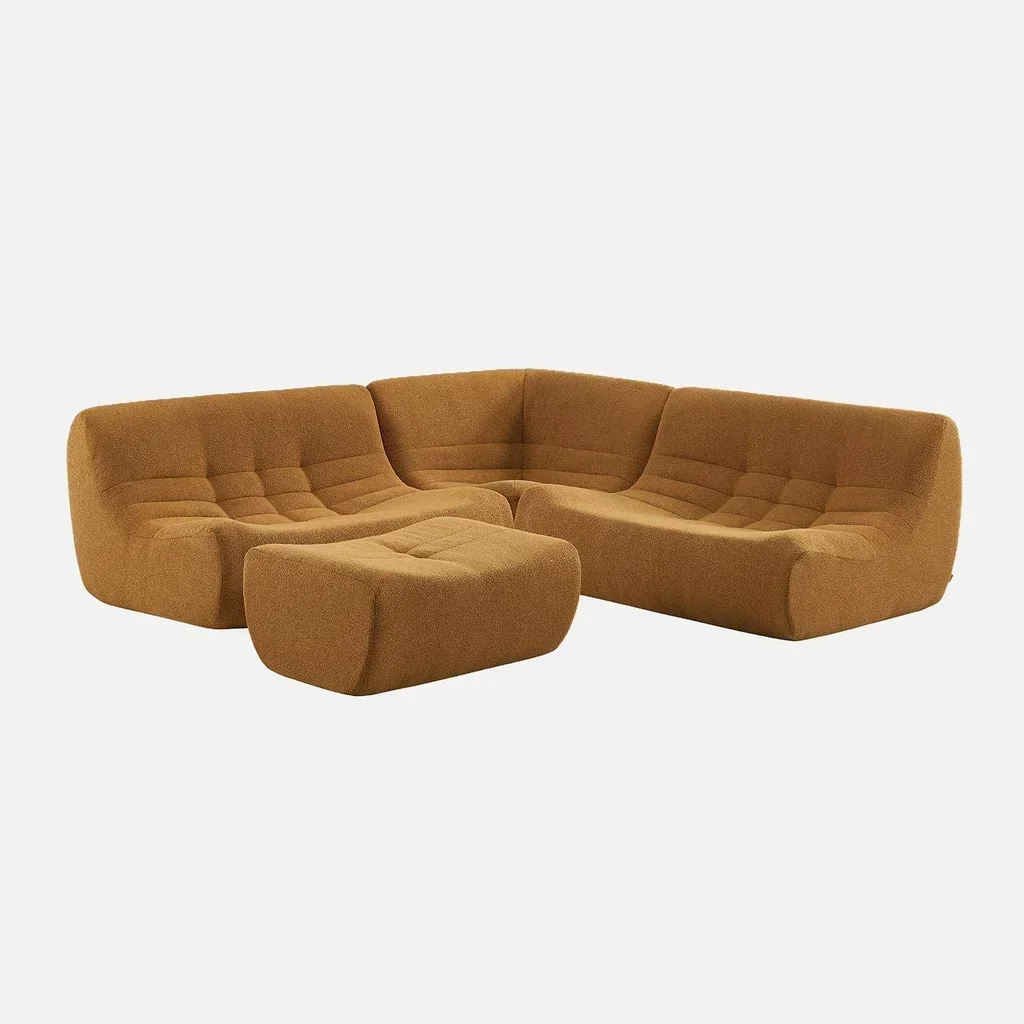 Modulares Ecksofa 5-Sitzer strukturiert Bouclé Weiß mit Hocker Sokol
