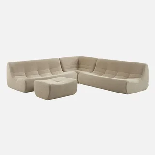 Modular corner sofa 7-seater boucle textured fabric with footrest Sokol