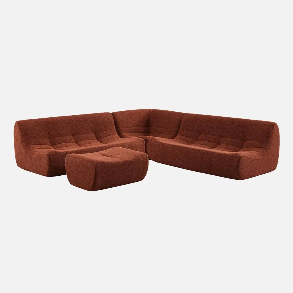 Modular corner sofa 7-seater boucle textured fabric with footrest Sokol