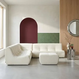 Modular Corner Sofa 7 Seater Boucle Textured Fabric with Footrest Sokol