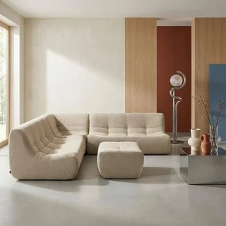 Modular corner sofa 7-seater boucle textured fabric with footrest Sokol