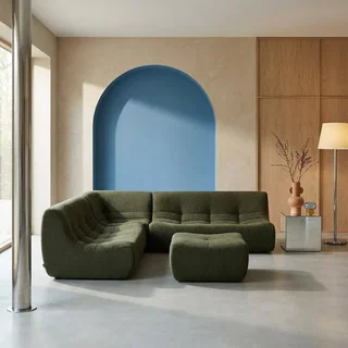 Modular Corner Sofa 7 Seater Boucle Textured Fabric with Footrest Sokol