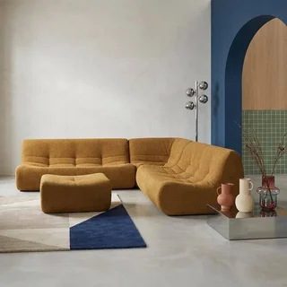 Modular corner sofa 7 seater textured boucle fabric with footstool